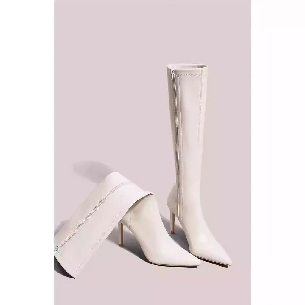 Bottes Cuissardes Blanches Femme - Bout Pointu Style Décontracté Chic - TheSheriffShop
