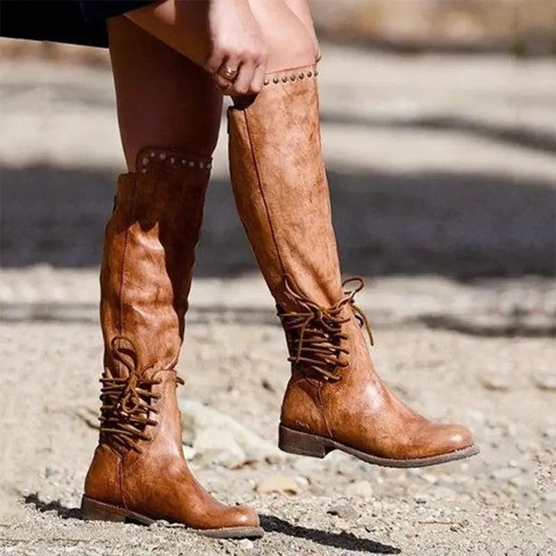 Bottes Femme en Cuir à Lacets - Bout Rond Confortable et Élégant - TheSheriffShop