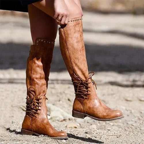 Bottes Femme en Cuir à Lacets - Bout Rond Confortable et Élégant - TheSheriffShop