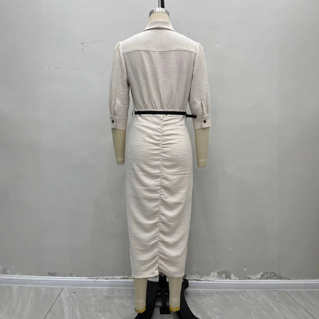 Chic maxi dress, long, with short sleeves and belt - TheSheriffShop