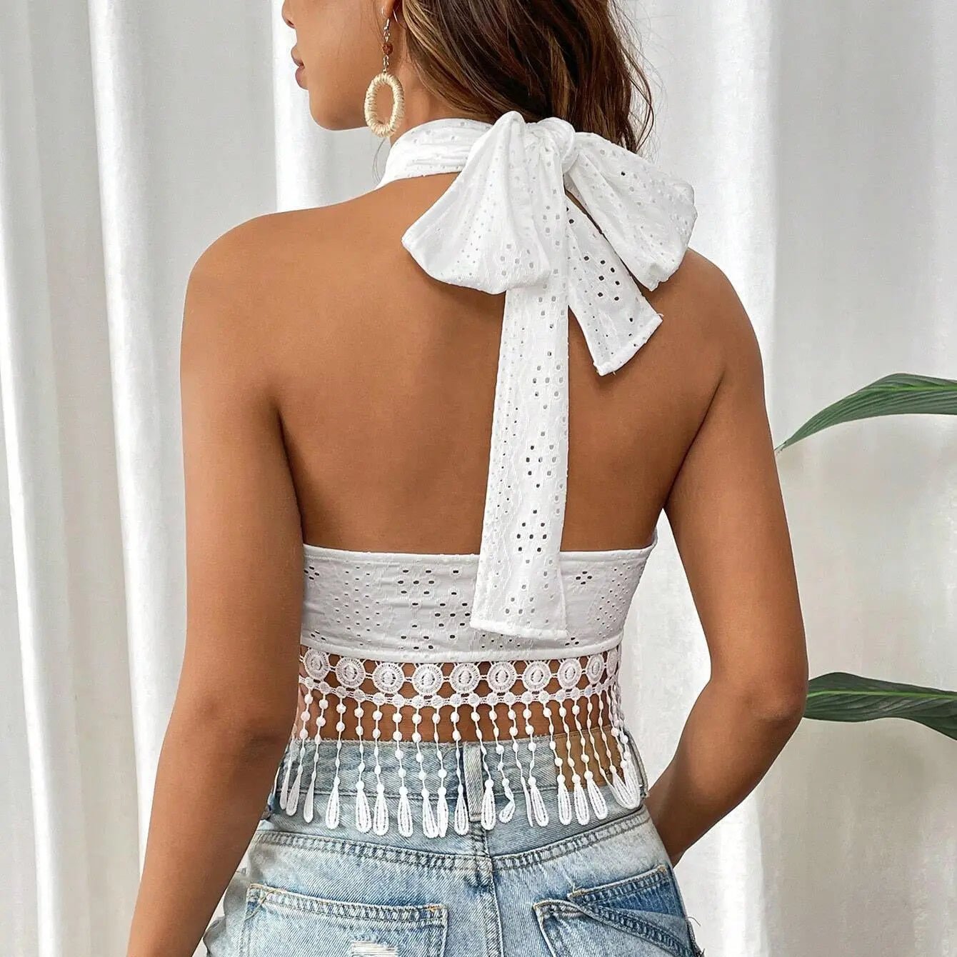 Haut bustier en dentelle à franges sans bretelles - TheSheriffShop