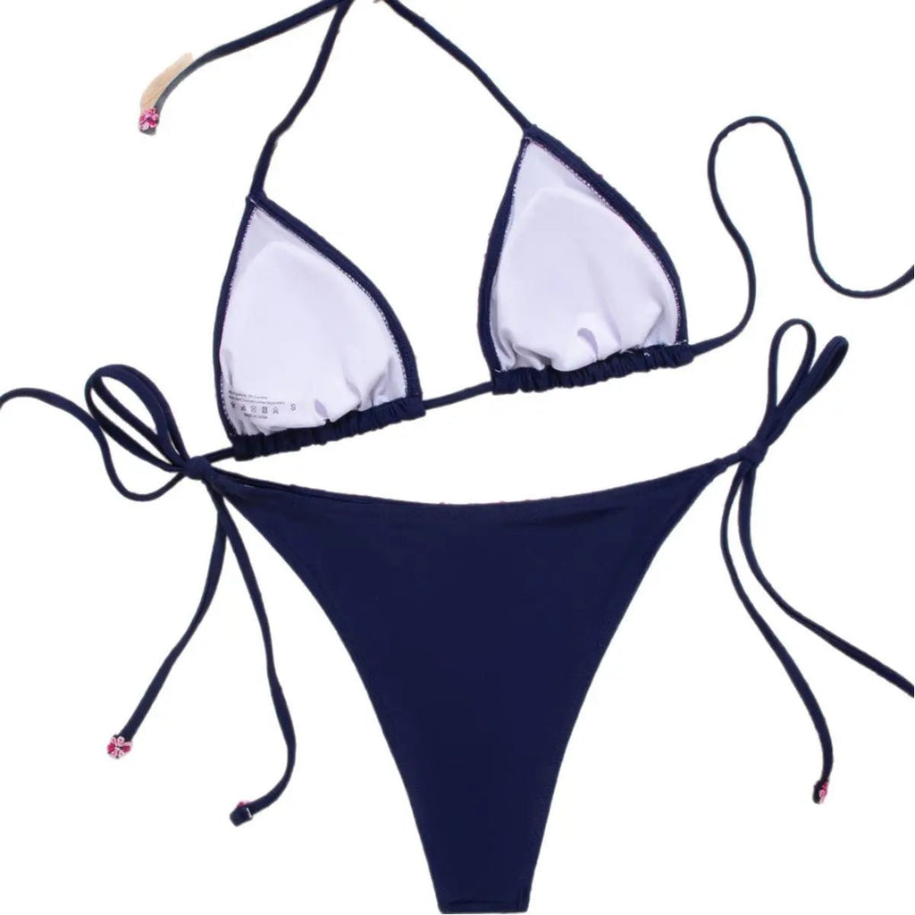 Maillot de bain bikini à lacets et broderie sur les bords - TheSheriffShop