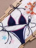 Maillot de bain bikini à lacets et broderie sur les bords - TheSheriffShop