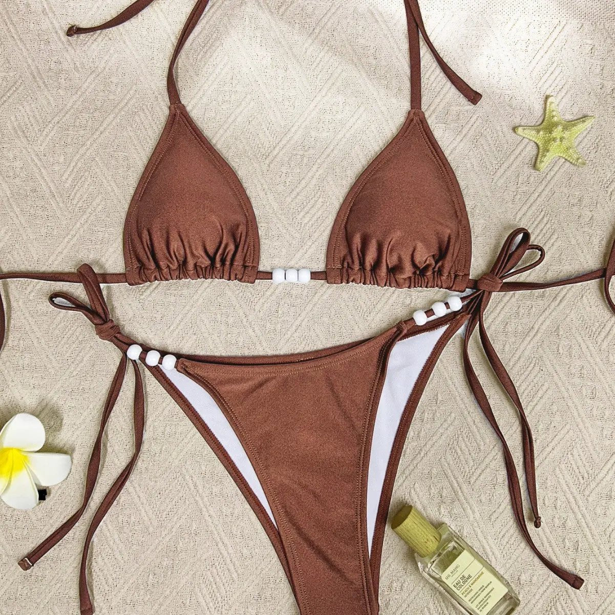 Maillot de bain bikini avec lacets, perles et pendentif - TheSheriffShop
