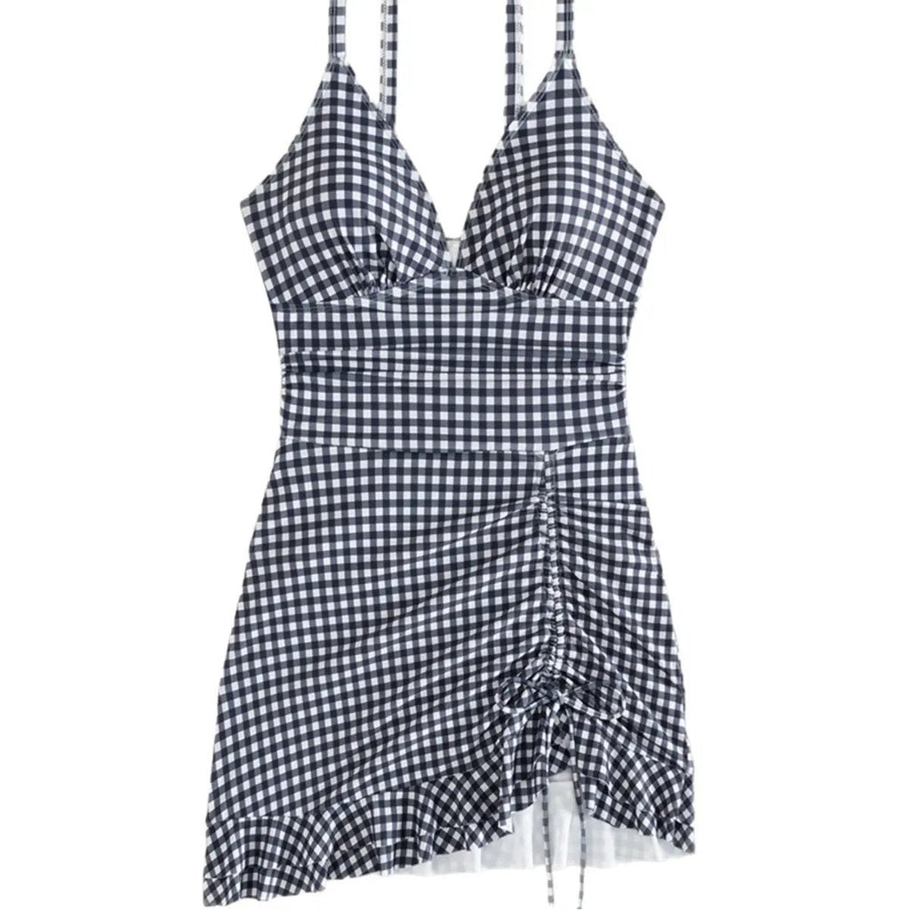 Maillot de bain une pièce à carreaux noirs et blancs - TheSheriffShop