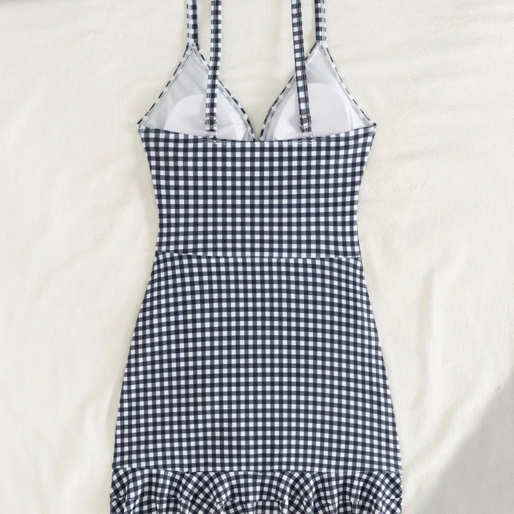 Maillot de bain une pièce à carreaux noirs et blancs - TheSheriffShop