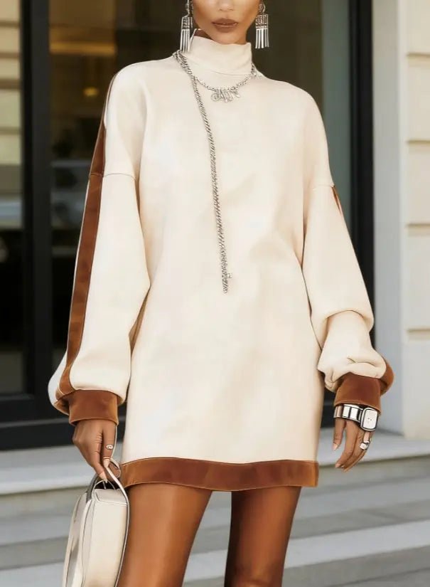 Robe à col montant et empiècements en velours contrastés - TheSheriffShop