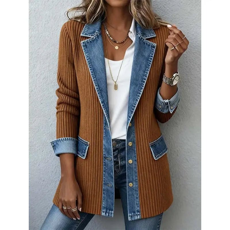 Veste patchwork à manches longues et coupe ajustée pour femme - TheSheriffShop